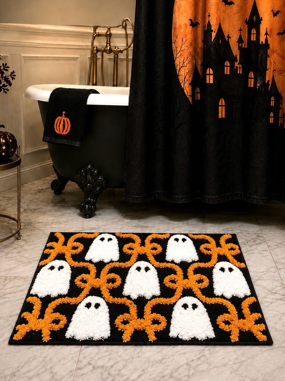 HALLOWEEN 3D TUFTED GHOST BATH MAT PLUSH SPOOKY NON SLIP 20X30 VIRAL TIKTOK NEW